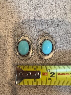 Turquoise Oval Silver Drop Earrings - Womens Jewelry